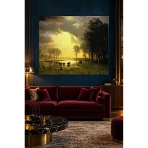 Fida Bierstadt Bison traversant l'eau dans la lumière dorée, impression sur toile - Product Image 2