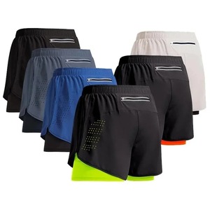Pantalones cortos de malla atléticos para gimnasio para hombre, parte inferior de playa de dos pisos, entrenamiento de verano, Joggers, método de tejido de punto informal sólido - Product Image 6