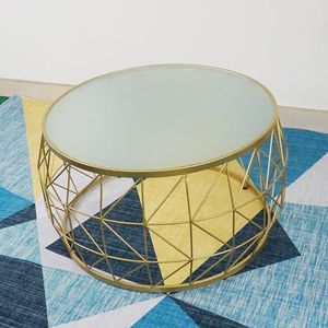 Modern Tempered Glass <b>Sofa</b> <b>Table</b> with Gold Frame and Muted Glass Surface - Product Image 1