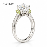 Cathy Eleganter Grüner Rundschliff Labor-Diamant Damen Klassischer Verlobungsring mit Gravur-Design am Band