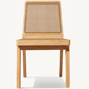 Silla de madera de teca con detalles de ratán en estilo moderno, adecuada para uso en exteriores, duradera y de buena calidad. - Product Image 1