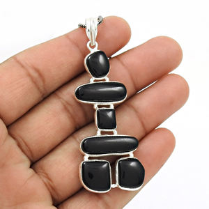 จี้โอนิกซ์สีดำสินค้าขายดี925สเตอร์ลิงอัญมณีธรรมชาติขายส่งอินเดีย - Product Image 4