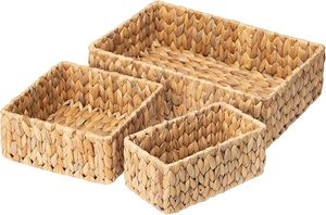 ISLA Set of 3 Handwoven Hyacinth Rect Nestable Storage <b>Basket</b> Rect Organizer Trays for Home Hotel Retail <b>Display</b> OEM Wholesale - Product Image 5