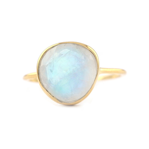 14K Solid Gold <b>Dainty</b> <b>Ring</b> with Faceted Rainbow Moonstone Bezel Setting Unshaped Natural Moonstone Wedding and Party <b>Ring</b> - Product Image 1
