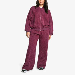 Ensemble 2 pièces pour femme en coton 100% brodé, sweat-shirt à capuche et pantalon de survêtement en dentelle unie, lavage à l'acide, fermeture éclair, vente en gros, personnalisable - Product Image 1