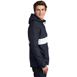Chaqueta cortavientos impermeable de poliéster y nailon con bolsillo y media cremallera, Jersey deportivo informal empacable de fabricante con logotipo de diseño personalizado - Product Image 5