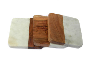 Beverage Use <b>Wood</b> Marble Coaster Set Combination 4 Pcs - Product Image 2