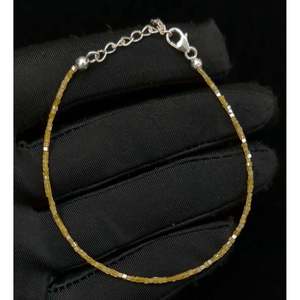 <b>Gold</b> Plated Unisex <b>Bracelet</b> Yellow Diamond Cube <b>Bead</b> 1.5-2.5mm Vintage Trendy Religious Wedding Gift Featuring Zircon - Product Image 3