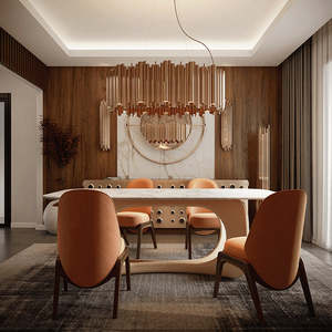 Ensemble de table à manger moderne EERO, plateau rectangulaire en marbre avec base en bois, stable et élégant pour la maison ou l'hôtel - Product Image 5