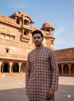 Camisa india de algodón para hombre, estampada a mano con motivos florales étnicos, de longitud media, para bodas de verano, festiva, hecha a mano, completamente cosida, lista para usar.