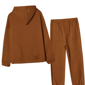 Conjunto Deportivo Unisex Marrón Liso, Sudadera con Capucha y Pantalones Jogger para Invierno, Ropa Deportiva Informal, Cómoda y Holgada, Venta al Por Mayor - Product Image 4