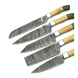 Juego de Cuchillos de Chef Profesionales Burraq, Hechos a Mano, de Acero al Carbono, 5 Piezas, Mango de Madera, Ambidiestros, Aptos para Lavavajillas - Product Image 4