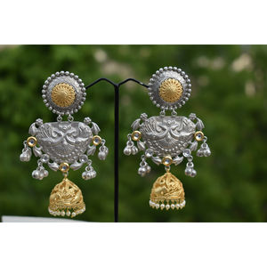 Boucles d'oreilles créoles en laiton aspect argent, design traditionnel, faites à la main, grandes, pour filles et femmes - Product Image 2