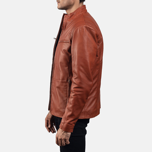 Doublure en viscose matelassée marron tan veste de motard en cuir de vachette véritable tenue de fête décontractée de qualité supérieure veste en cuir pour hommes - Product Image 3