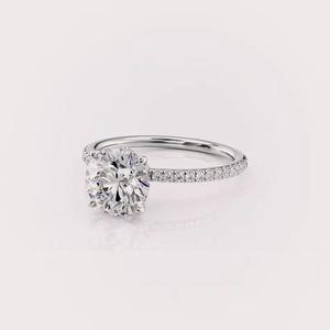 IGI Certified Round Cut Lab Grown Diamond Engagement Ring with Pave Band in <b>Solid</b> 925 Sterling <b>Silver</b> - Product Image 3