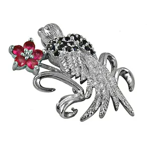 Broche oiseau en argent avec motif de fleur en zircon, bijoux en métal plaqué argent pour femme, cadeau AGPA-22728 - Product Image 2