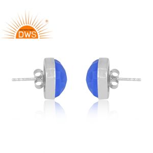 Boucles d'oreilles en argent sterling fin de qualité supérieure avec pierre précieuse en calcédoine bleue naturelle, fabricant de bijoux personnalisés - Product Image 3