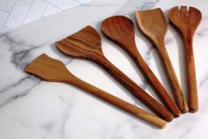 Acacia Wood <b>Cooking</b> Utensils Set of 5 Mango Wood Salad Servers Set of 2 <b>WOODEN</b> SALAD SERVER SET OF 2 HAND MADE UNIQUE KETCHENWAR - Product Image 3