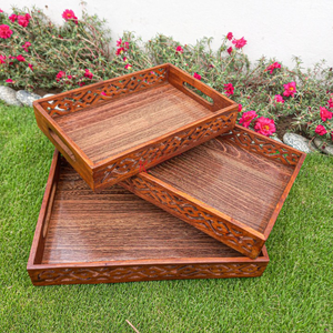 Lot de 3 plateaux traditionnels en bois de tailles personnalisées, plateaux pakistanais en bois, plateaux en bois de haute qualité - Product Image 4