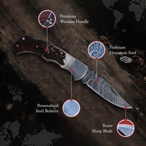 Cuchillo de cocina de hoja fija de acero damasco Premium hecho a mano mango de madera de 12 pulgadas grado industrial personalizado fabricante OEM/ODM - Product Image 4