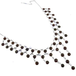 Collier en argent pour femmes avec perles, pierre précieuse brune, style religieux tendance, orné de perles, de diamants, de zircon et de rhodium, idéal pour un cadeau de mariage - Product Image 2