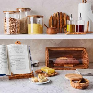 Juego de Dos Recipientes para Sal de Madera de Olivo, Recipientes para Especias para Cocinar, Caja de Sal de Madera de Acacia, Soporte para Sal - Product Image 2