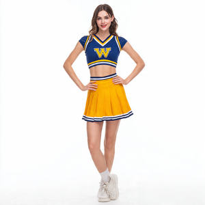 Uniforme de cheerleading personnalisé imprimé jaune et bleu pour filles |   Ensemble de tenue de cheerleading professionnel, logo personnalisé, 100% polyester, rapide - Product Image 1