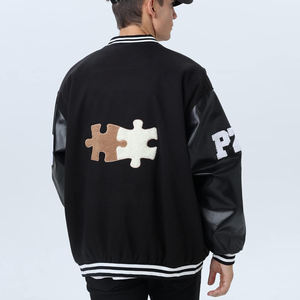 Veste universitaire à manches en cuir pour hommes avec patchs personnalisés Manteau d'hiver à col rond en laine 100% - Product Image 2