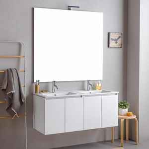 Meuble de salle de bain suspendu au mur blanc Bali 120 cm avec portes et miroir 120x110 cm, ensembles de salle de bain - Product Image 1