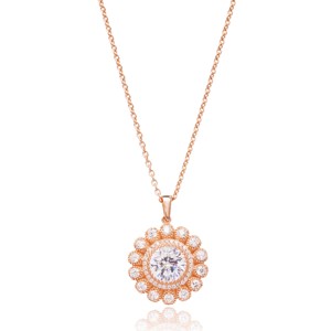 Collier pendentif élégant en argent avec pierre de zircon transparente, motif floral, vente en gros, bijoux en argent sterling 925 faits à la main en Turquie - Product Image 1