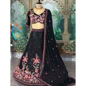 การเปิดตัว faux georgette lehenga คุณภาพดีพิเศษพร้อมชั้นกระป๋องและผ้าใบ - Product Image 1