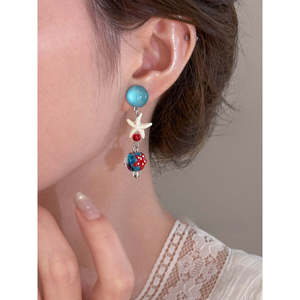 Boucles d'oreilles pendantes en alliage pour femmes, forme étoile bleue, style vintage - Product Image 6