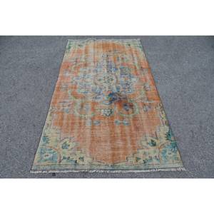 Alfombra turca Vintage de 4 'X 7', naranja, azul, tejido plano, Alfombra de lana, respaldo de látex, patrón de retazos, decoración de sala de estar para adolescentes - Product Image 1