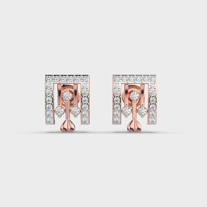 IGI Certified Lab Grown Round Diamond Stud Earrings 18K Yellow / White / Rose Gold Square Halo <b>Drop</b> Design Diamond Earrings - Product Image 1