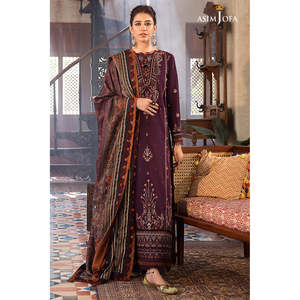 Asim Jofa Presenta un Conjunto de Camisa Bordada de Chifón Estilo Bohemio para Primavera/Verano con Dupatta y Pantalones - Product Image 1