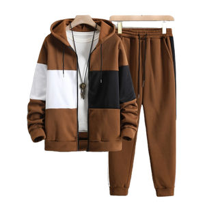 Survêtement solide et de coupe régulière pour hommes, pantalon de jogging, sweat à capuche zippé, vêtements de sport athlétiques et décontractés - Product Image 1