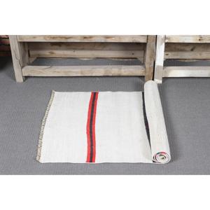 Tapis turc vintage 1,9 x 4,2 pieds, petit tapis, tapis en laine blanche Kilim - Product Image 5