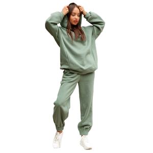 OEM Logo personnalisé de haute qualité 100% coton polaire Jogger femmes survêtement décontracté deux pièces ensemble couleur unie femmes vêtements - Product Image 3