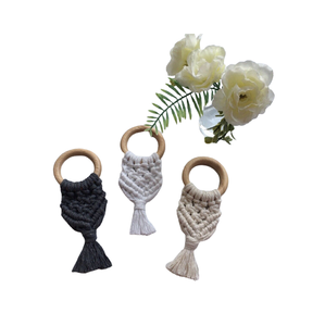ที่ใส่ผ้าเช็ดปากทำจากผ้าฝ้ายทำมือพร้อมอุปกรณ์ตกแต่ง macrame สำหรับงานแต่งงานและงานปาร์ตี้ - Product Image 4