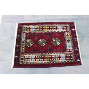 2.2x2.7 ft Turkish Vintage Rug, Small Rug, <b>Red</b> Blue Floral <b>Wool</b> Rug - Product Image 4