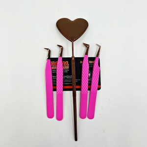 Pinces à cils personnalisées avec logo, forme volumineuse, pointe violette, couleur rose, pinces à cils pour extensions de cils, pointe en fibre pour extensions de cils - Product Image 4