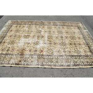 พรมตุรกีขนาด 6.2x9.7 ฟุต พรมวินเทจขนาดใหญ่ พรมลายตารางสีเบจน้ำตาล - Product Image 3