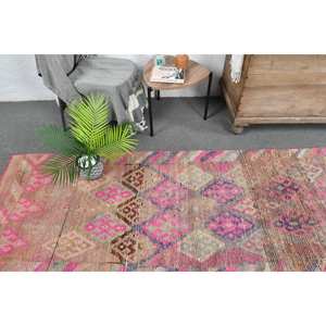 Tapis turc vintage 28 'X 13' tapis en laine tissée à plat rose et marron avec support en latex pour décorations de salon - Product Image 2