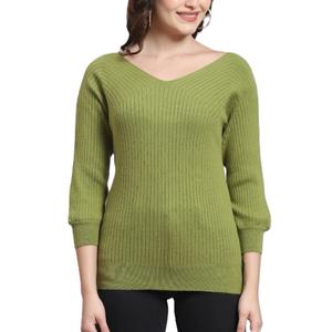 Suéter de Punto Holgado con Cuello en V para Mujer, Estilo Casual de Invierno, con Patrón Liso, Servicio OEM Disponible - Product Image 1