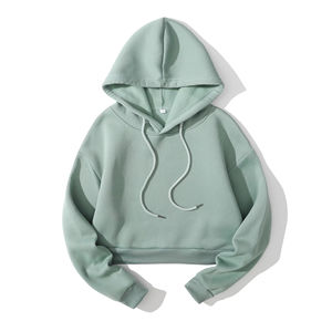 เสื้อครอปมีฮู้ดสตรีทแวร์ตัวสั้นแบบสวมหัวเสื้อมีฮู้ดผู้หญิงผ้าฟลีซหรือผ้าฝ้าย - Product Image 5