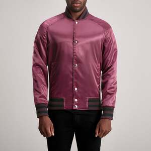 Xander Casual Maroon Varsity Jacket <b>Wool</b> Leather Autumn Season XS 6XL Coated Satin Standing Collar Patchwork Pattern Sustainable - Product Image 1