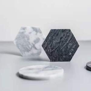 Handmade Wholesale Eco-Friendly Decorative Natural <b>White</b> and Black Marble Hexagon <b>Coasters</b> - Product Image 1