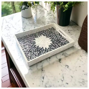 Elegante bandeja para servir con nácar bandeja decorativa hecha a mano para uso en la cocina estilo Hotel almacenamiento Premium y decoración del hogar - Product Image 5