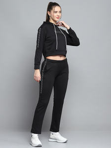 Top vente noir imprimé à capuche femmes 2 pièces ensemble de survêtement respirant à capuche et pantalons de survêtement pleine longueur ensemble de survêtement de gymnastique - Product Image 4