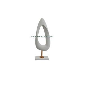 Creative Designing White Color Triangle Shape Sculpture With Golden Color Stand and Marble Base Tabletop Object Sculpture Supply - Product Image 1